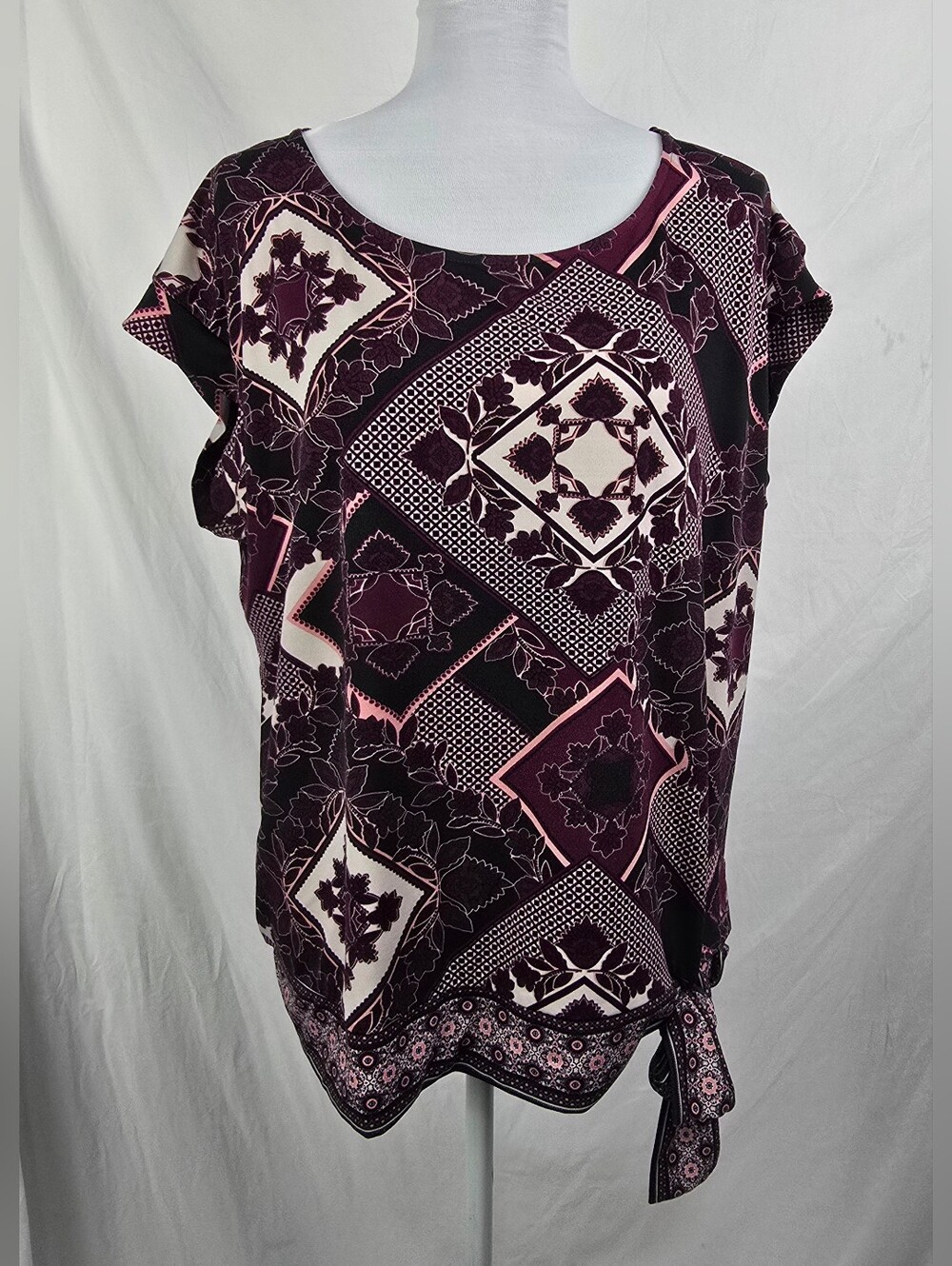 Cleo Petites Floral Dark Romantic Whimsigoth Tie Waist Cap Sleeve Top sz XL
